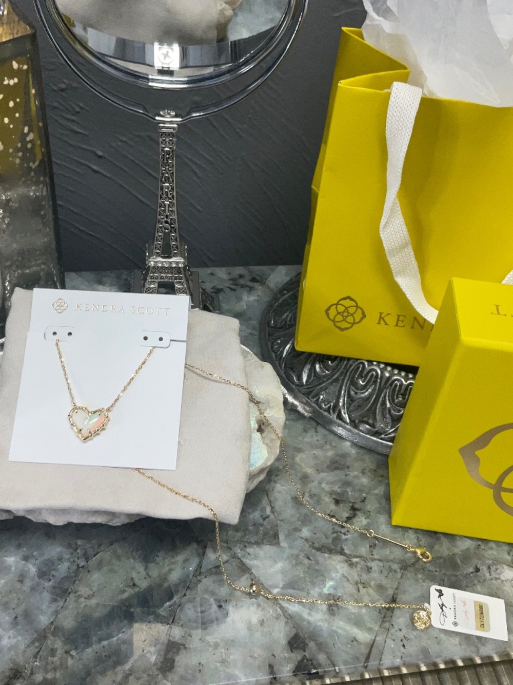 Dolly Parton x Kendra Scott Patchwork Ari Heart Gold In Ivory Mother-of-Pearl